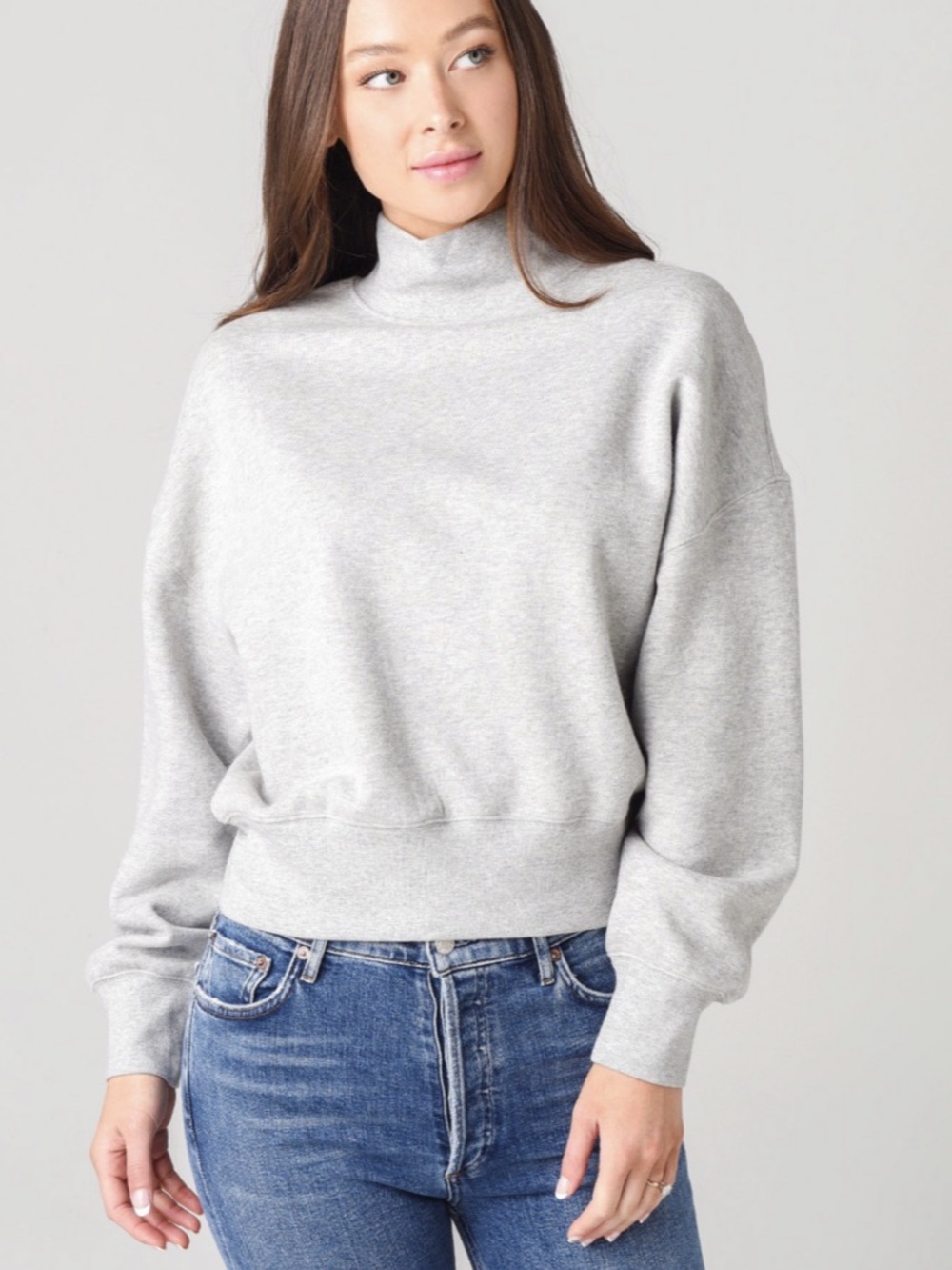 Rails Blaire Mock Neck Fleece Cozy Drop Shoulder Sweatshirt in Heather Gray XS